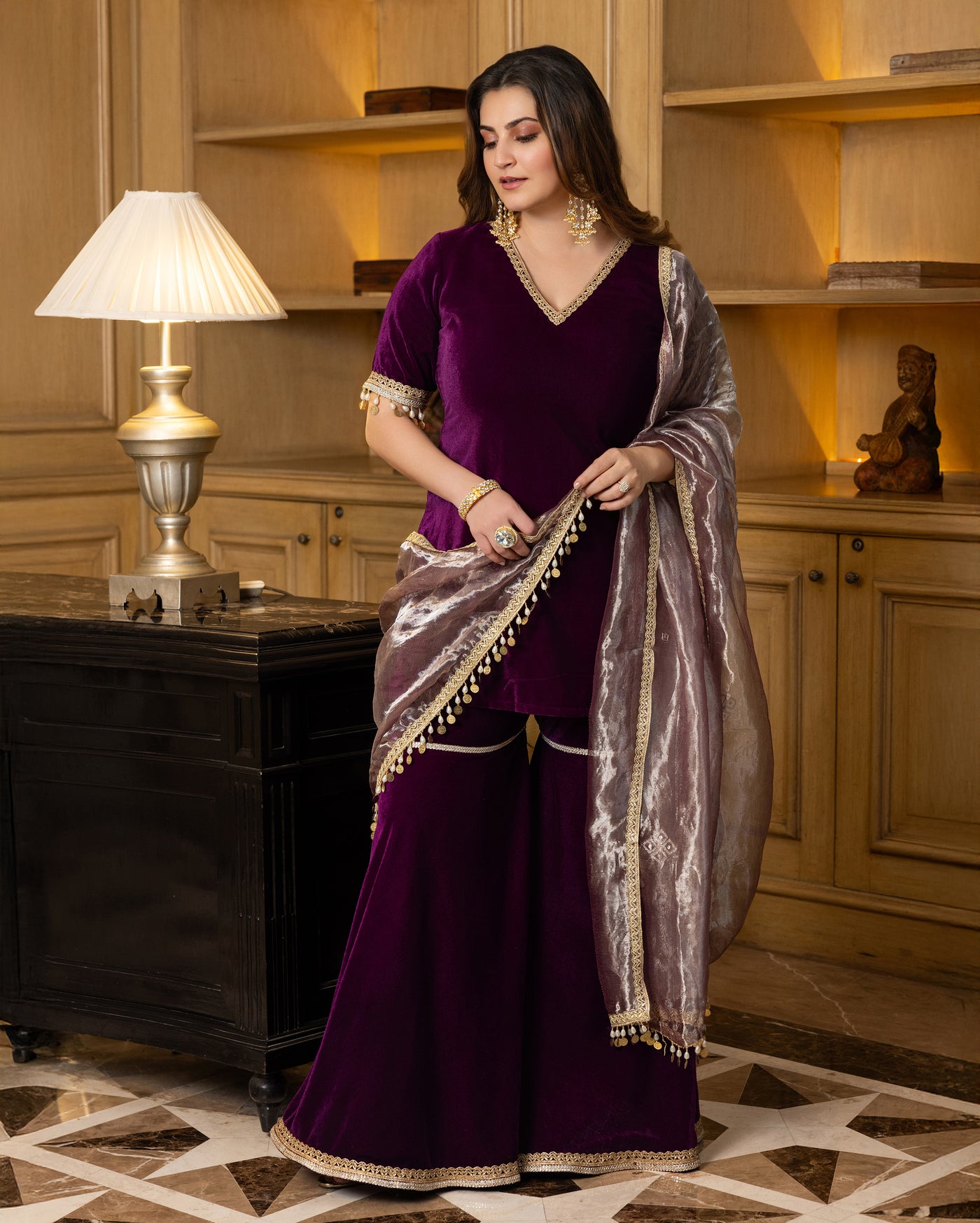 Jawahar Purple Solid Velvet Sharara Set