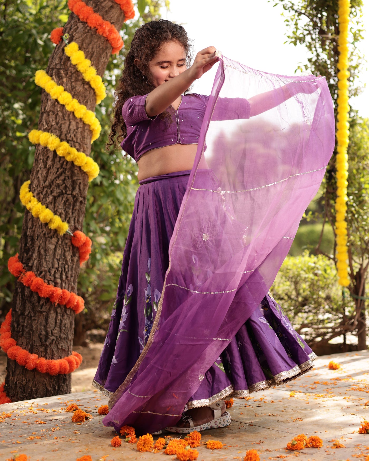 Berry Purple Handpainted Chanderi Lehenga Set