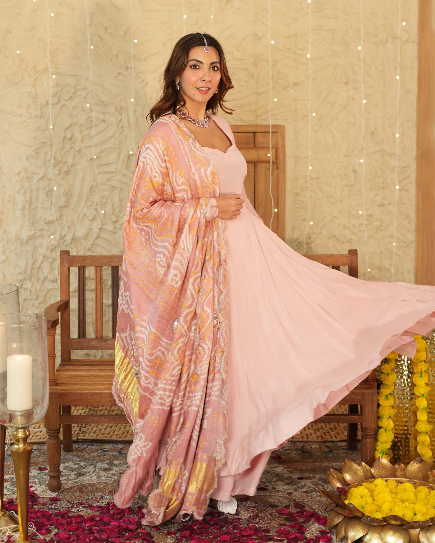 Utsav Pink Bandhani Silk Suit Set