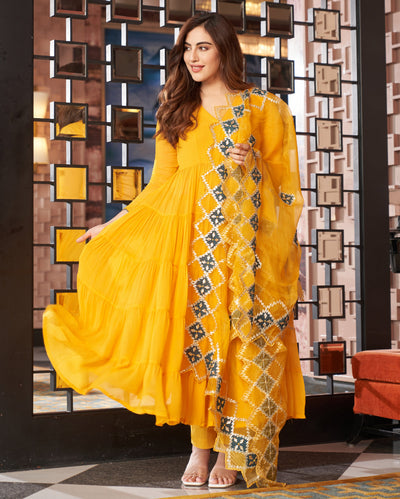 Resham Yellow Gotapatti Georgette Suit Set