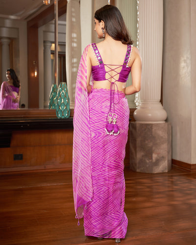 Varaha Purple Leheriya Organza Pre Draped Saree