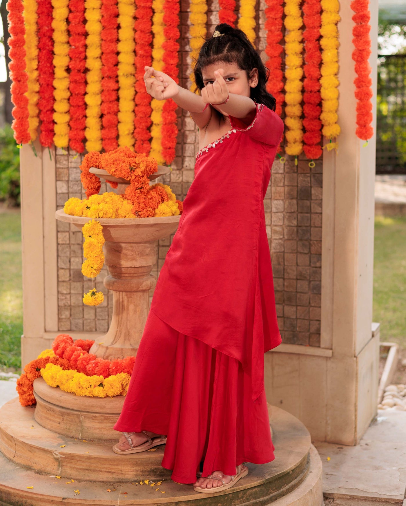 Cheery Charm Red Satin Coord Set 