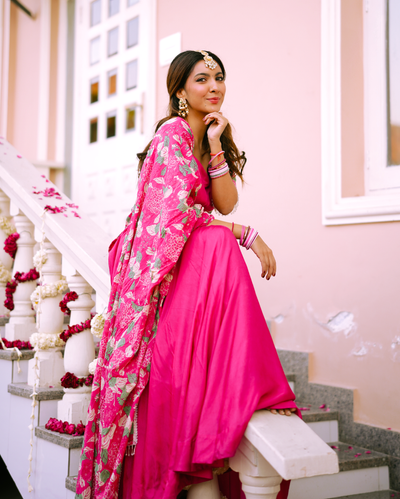 Malti Pink Printed Chinon Lehenga Set