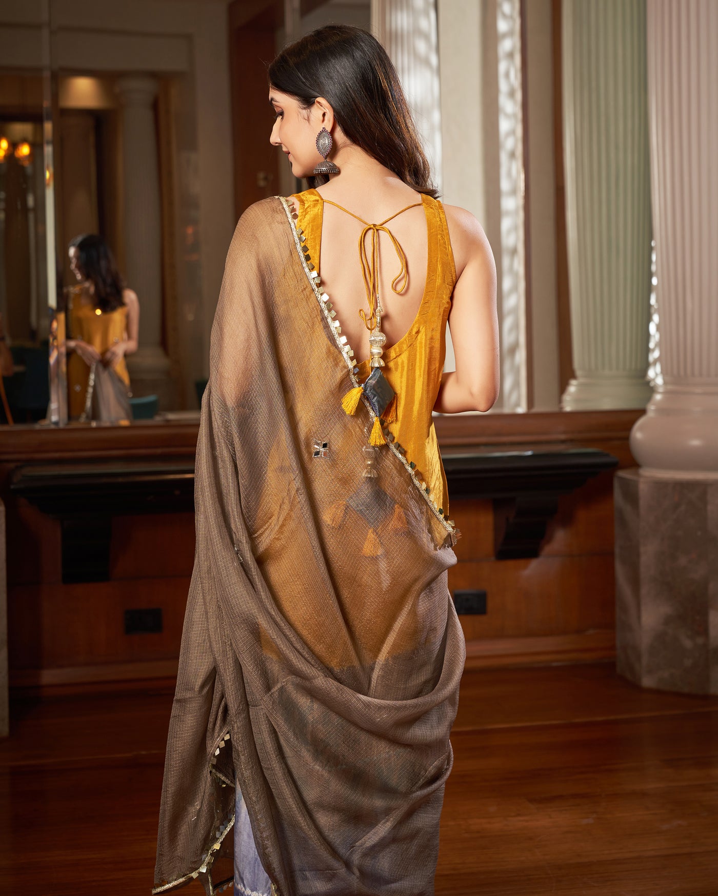 Avni Yellow Grey Tie-Dye Chanderi Suit Set