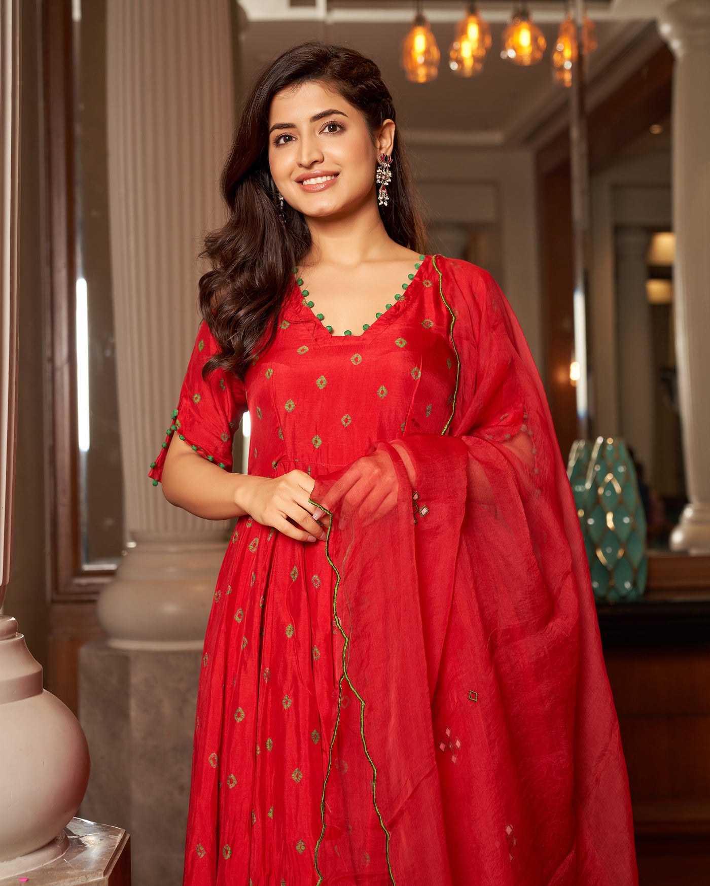 Rasa Red Bandhani Silk Suit Set