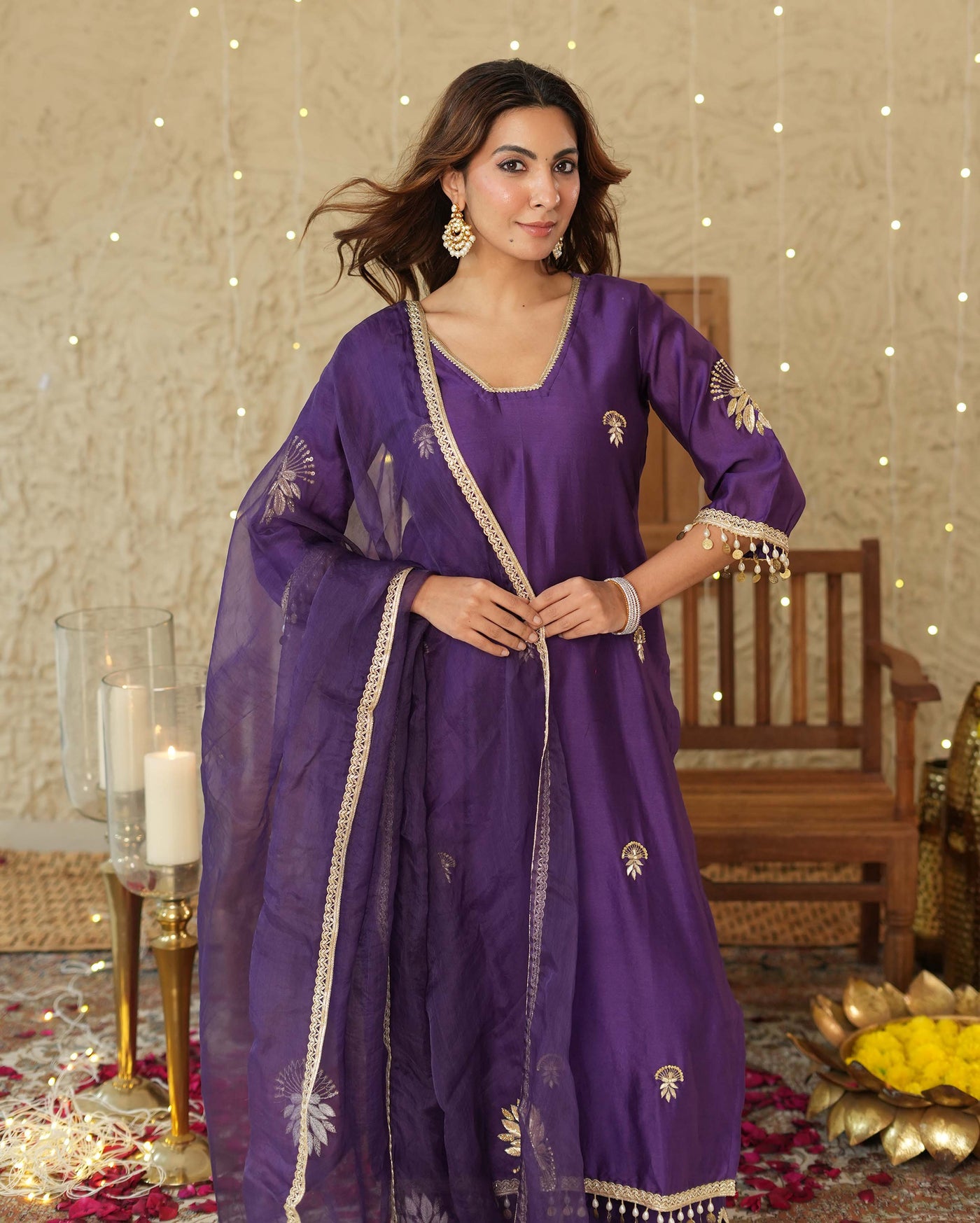 Swarna Purple Embroidered Chanderi Suit Set