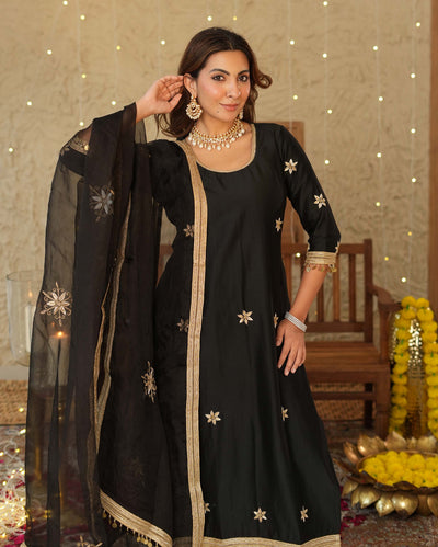 Vandana Black Embroidered Chanderi Suit Set