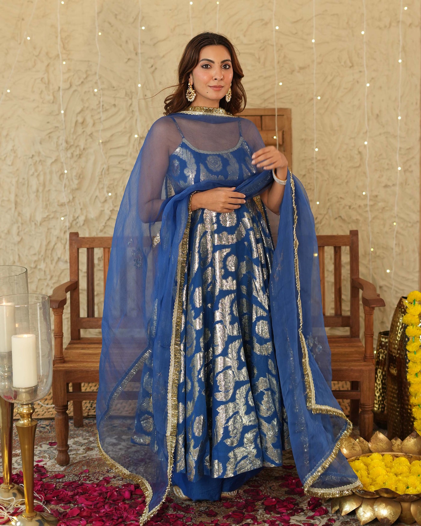 Vrinda Blue Jacquard Suit Set