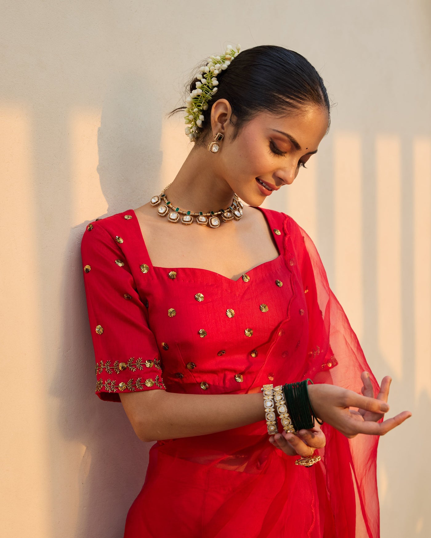 Wildflower Muse Red Silk Embroidered Blouse