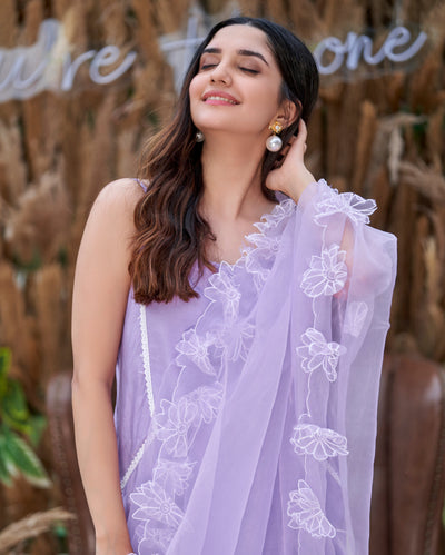 Zane Lavendar Solid Silk Kurta Set