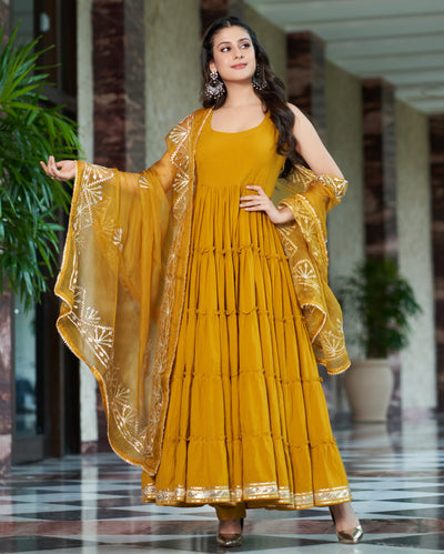 Vedika Mustard Yellow Gotapatti Cotton Suit Set