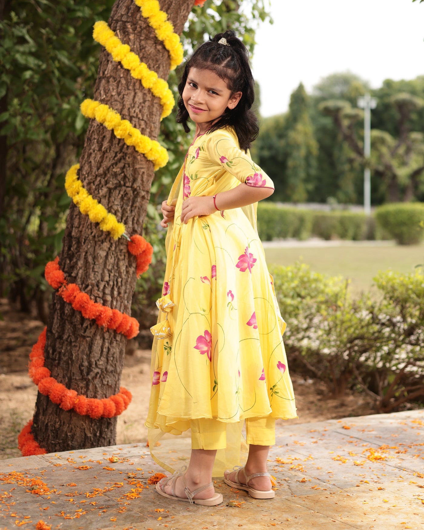 Buttercup Yellow Muslin Silk Handpainted Suit Set