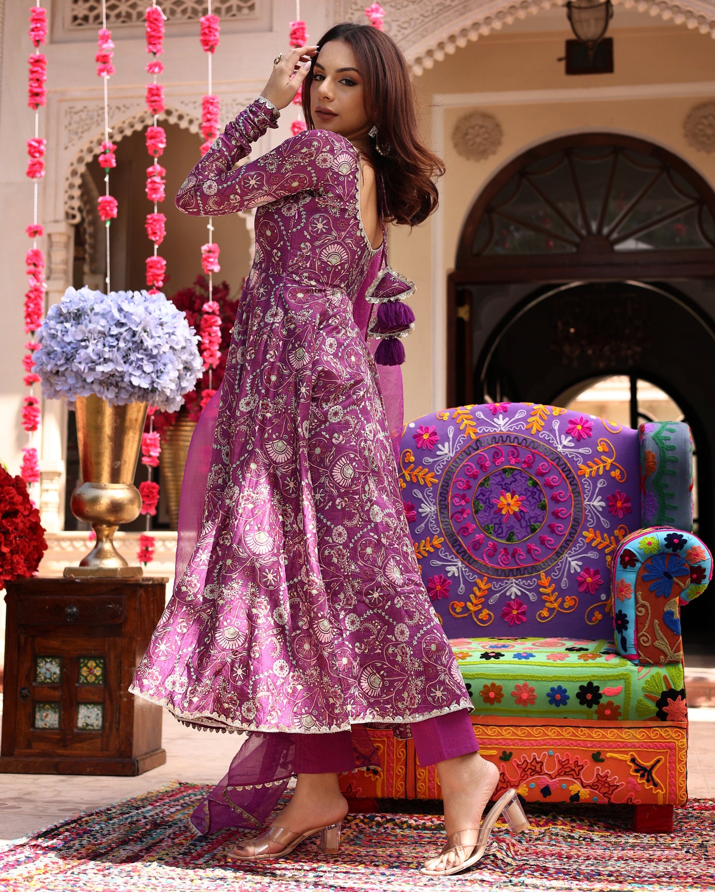 Floral Lavender Hues Printed Chanderi Suit Set