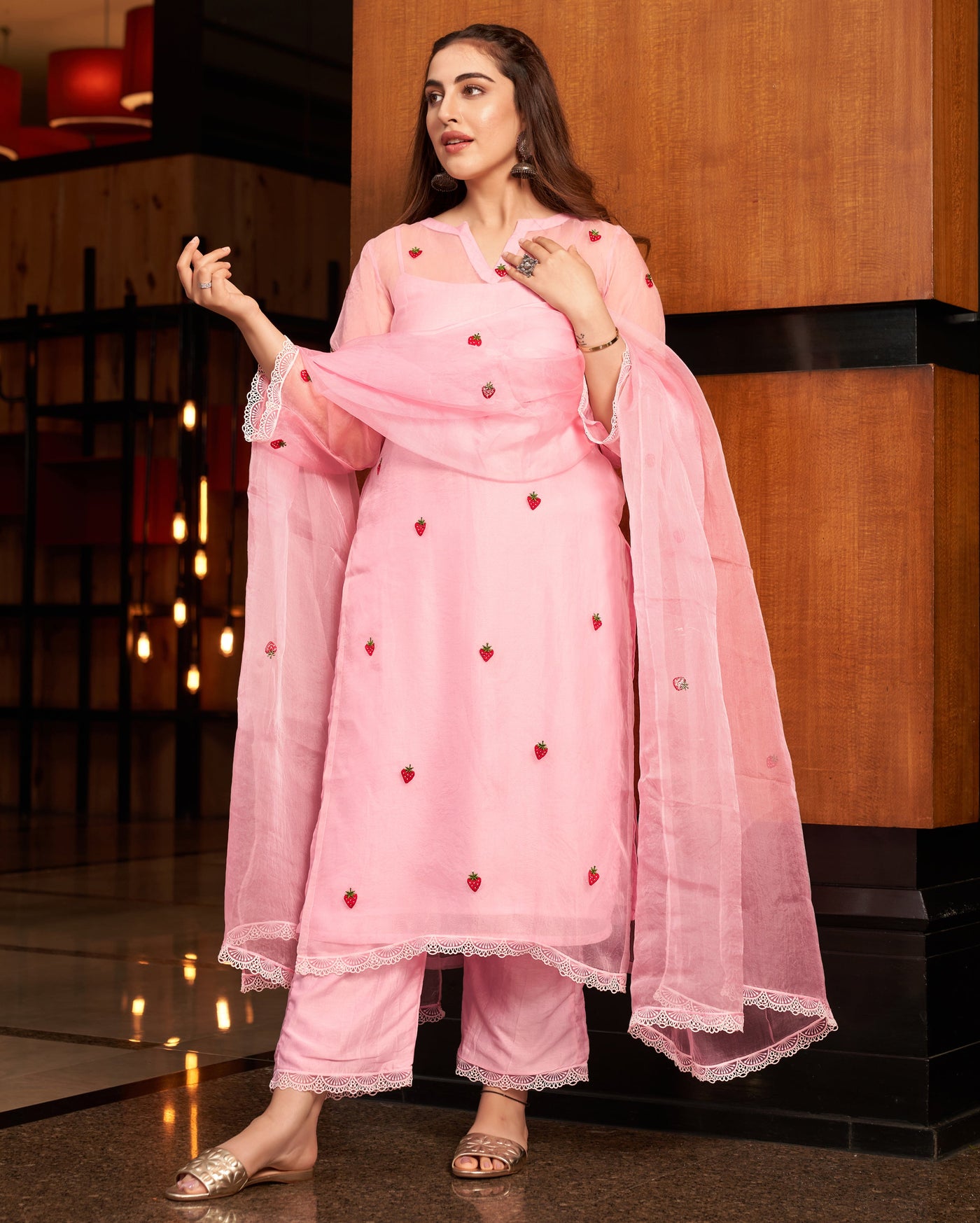 Rangrez Baby Pink Embroidered Organza Suit Set