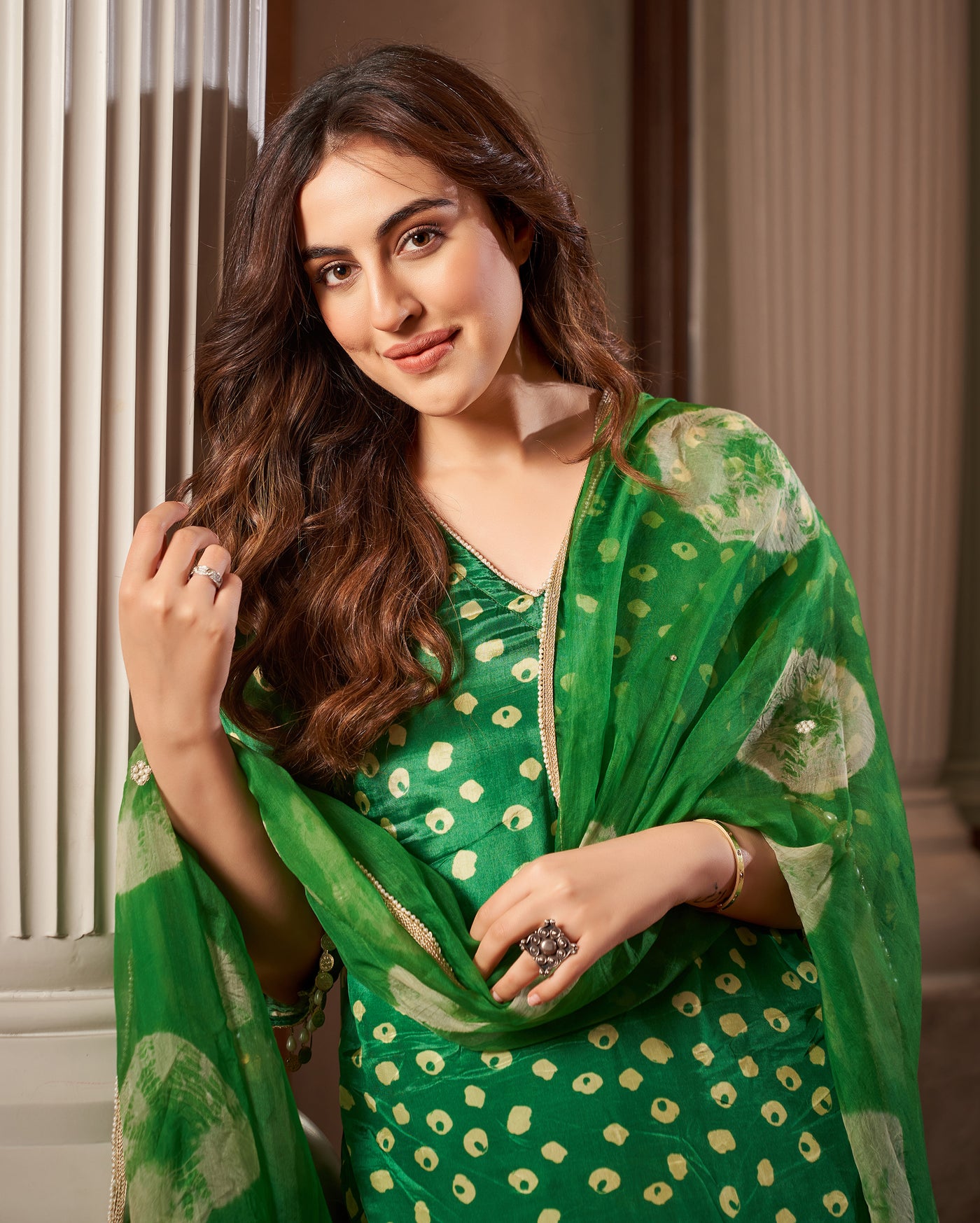 Raksika Green Bandhani Silk Suit Set