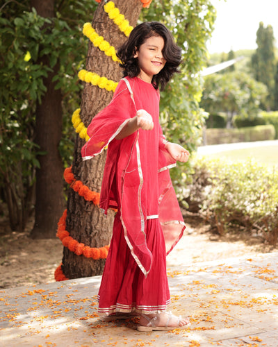 Cheeky Red Gotapatti Cotton Sharara Set