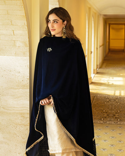 Badshahi Navy Solid Velvet Shawl