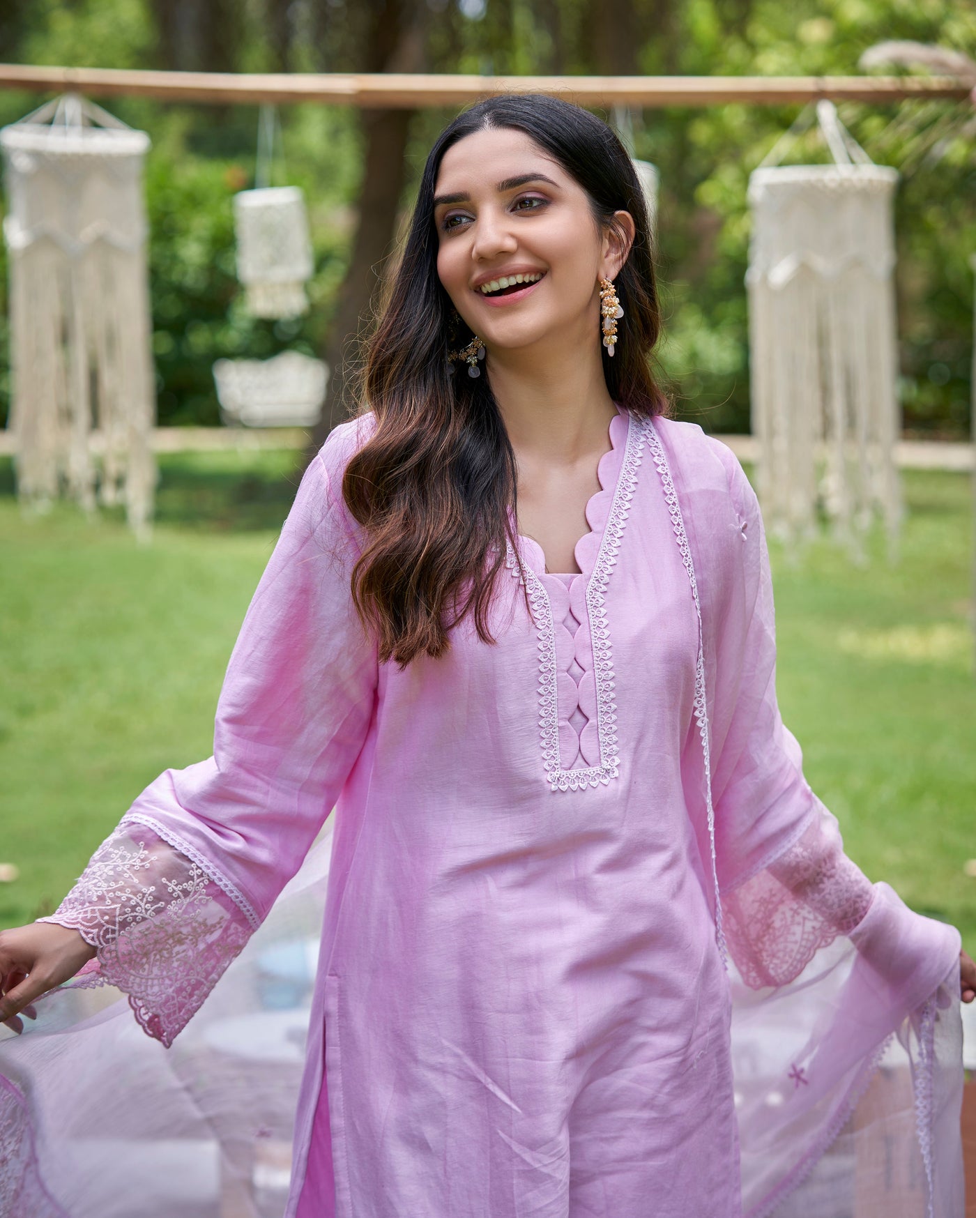 Abir Pink Solid Chanderi Kurta Set