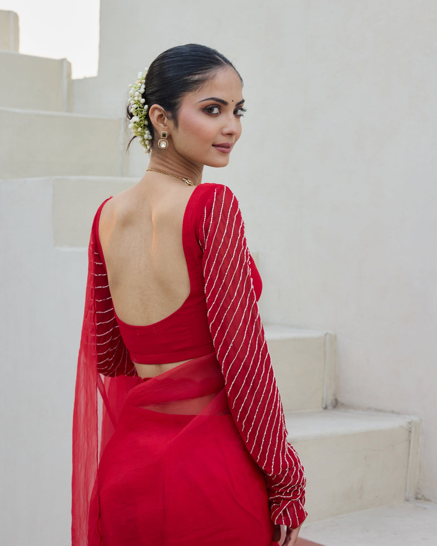 Victoria Charm Red Georgette Embroidered Blouse