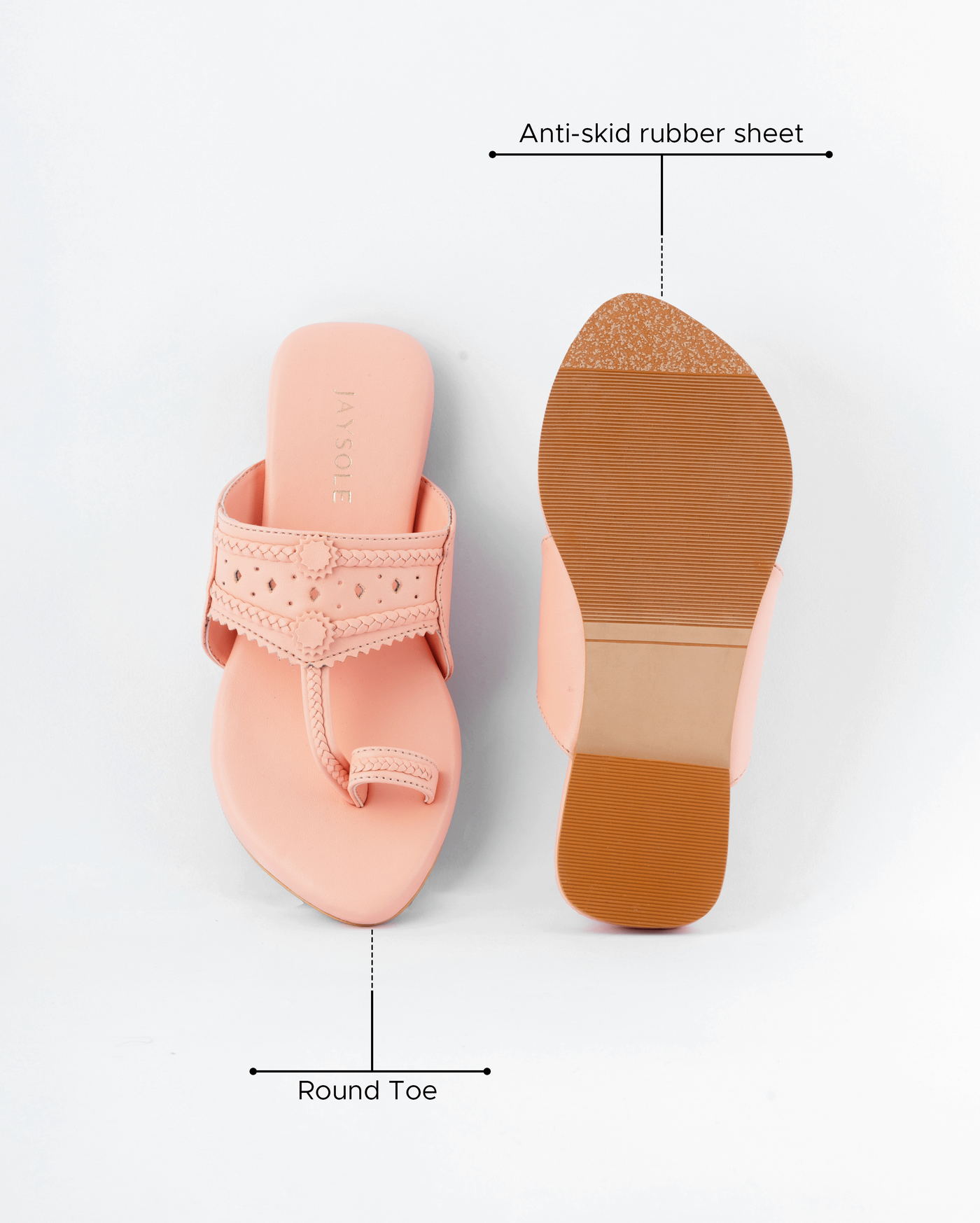 Salmon Peach Solid Kolha Flats