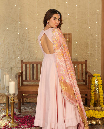 Utsav Pink Bandhani Silk Suit Set