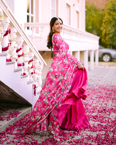 Malti Pink Printed Chinon Lehenga Set