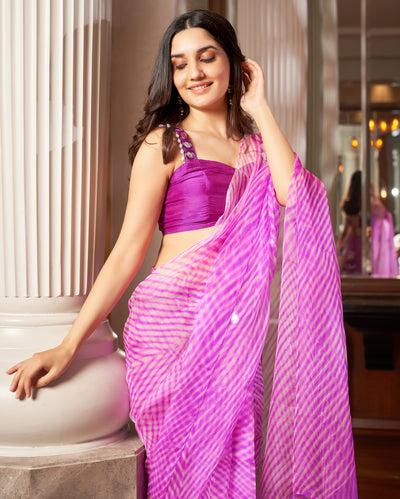 Varaha Purple Leheriya Organza Pre Draped Saree