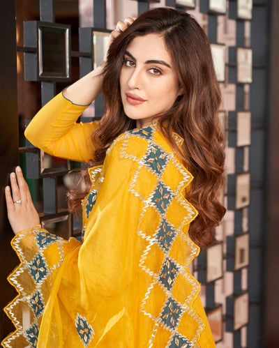 Resham Yellow Gotapatti Georgette Suit Set