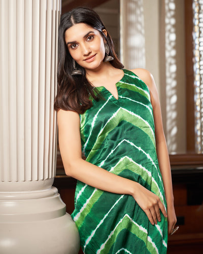 Gamha Green Leheriya Silk Kurta set