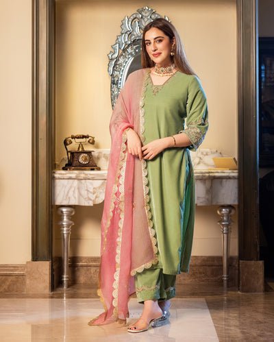 Taskin Sage Embroidered Velvet Suit Set