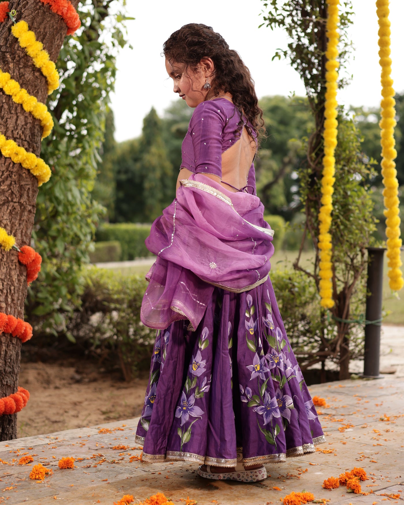 Berry Purple Handpainted Chanderi Lehenga Set