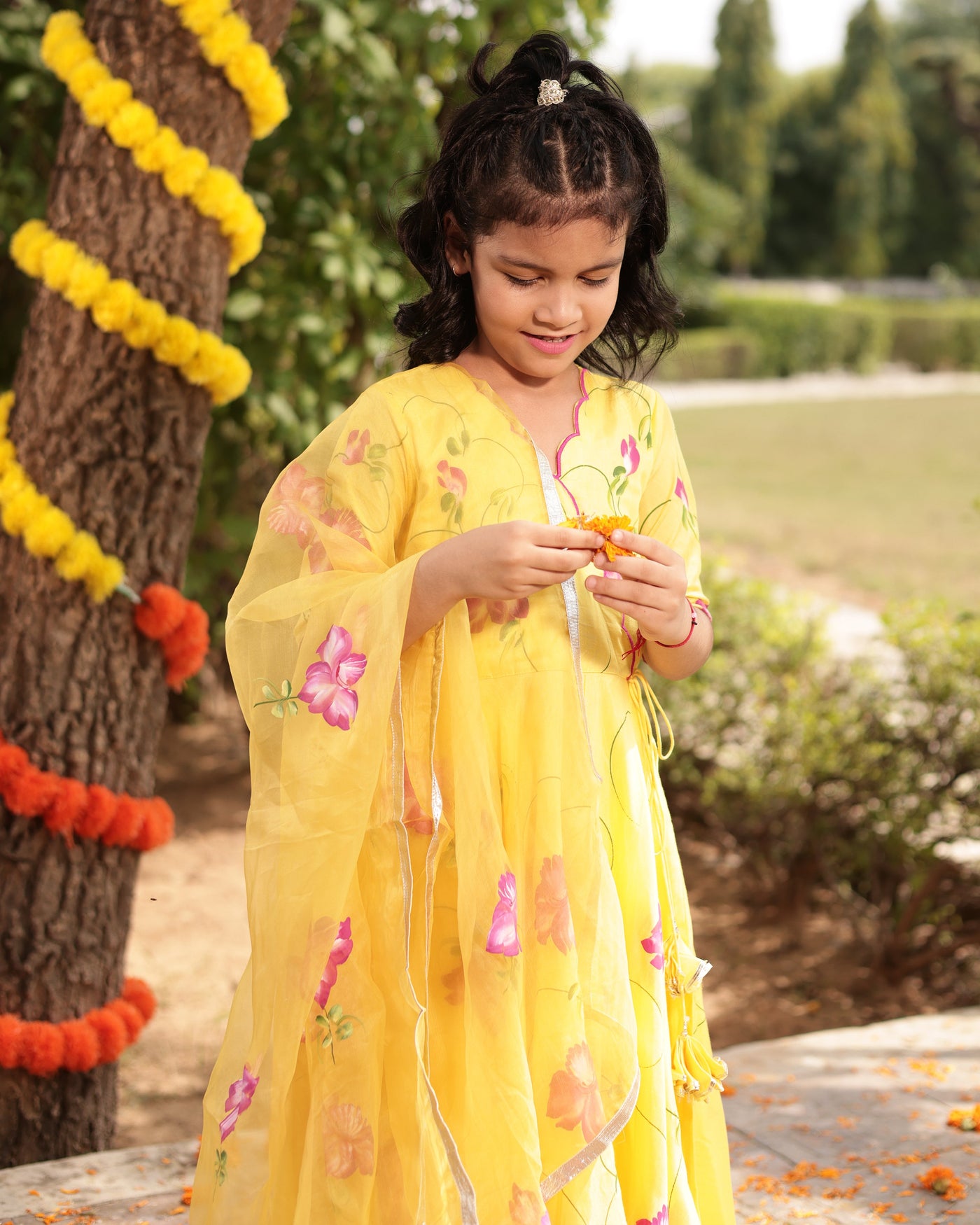 Buttercup Yellow Muslin Silk Handpainted Suit Set