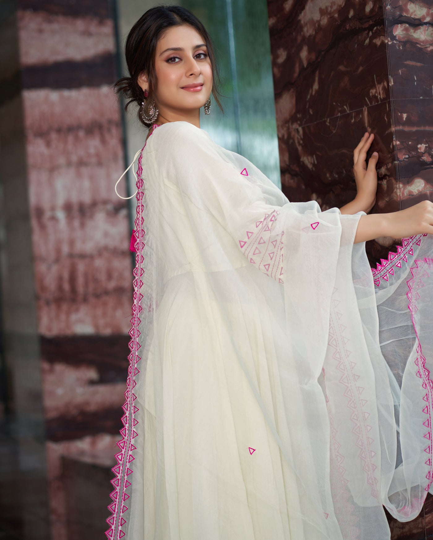 Rajsi Pink Cream Embroidered Muslin Silk Suit Set