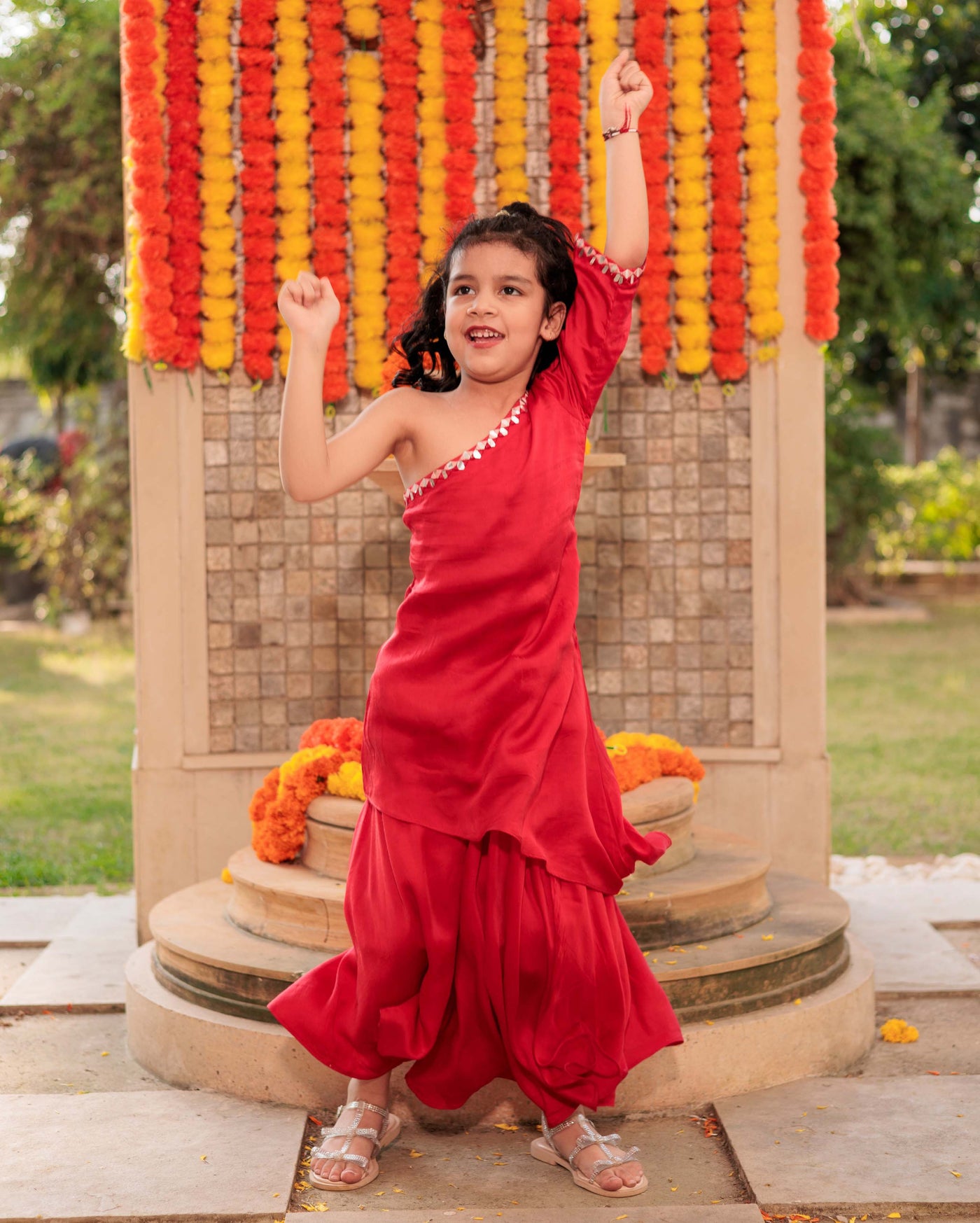 Cheery Charm Red Satin Coord Set 