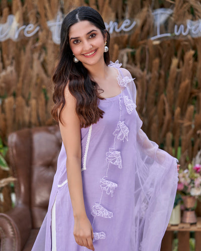 Zane Lavendar Solid Silk Kurta Set