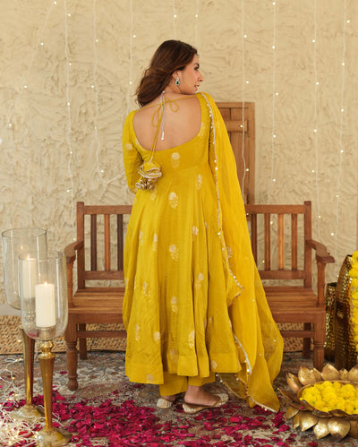 Nikhaar Mustard Jacquard Suit Set