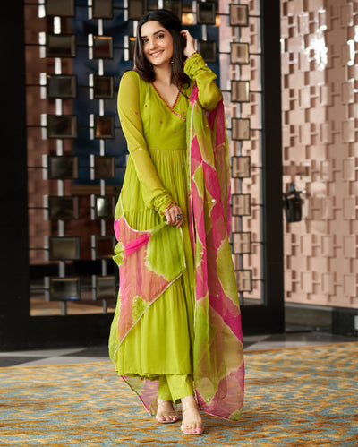 Leela Neon Green Embroidered Georgette Suit Set