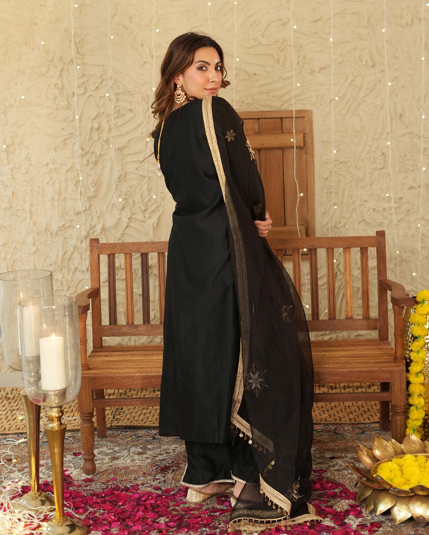 Vandana Black Embroidered Chanderi Suit Set