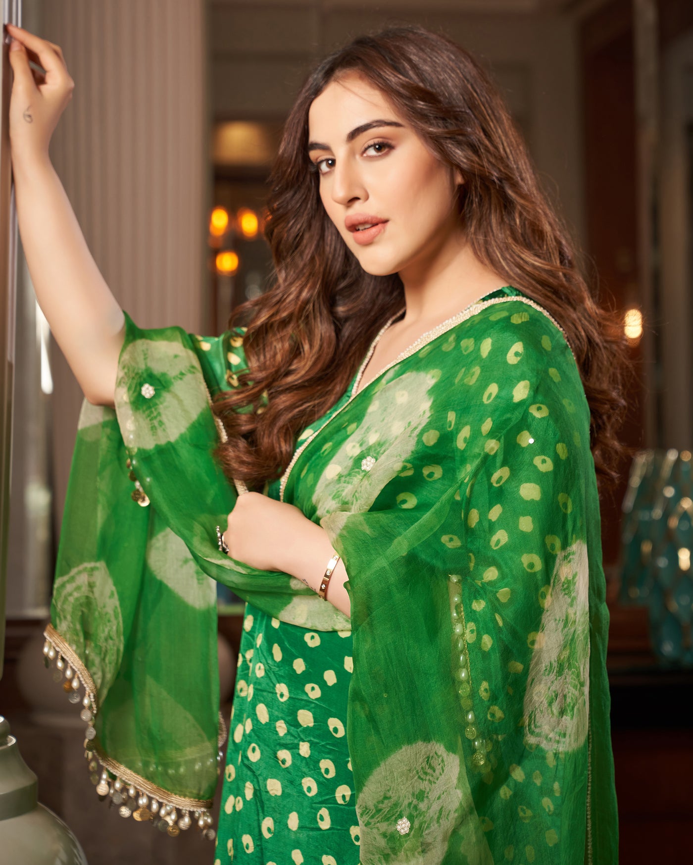 Raksika Green Bandhani Silk Suit Set