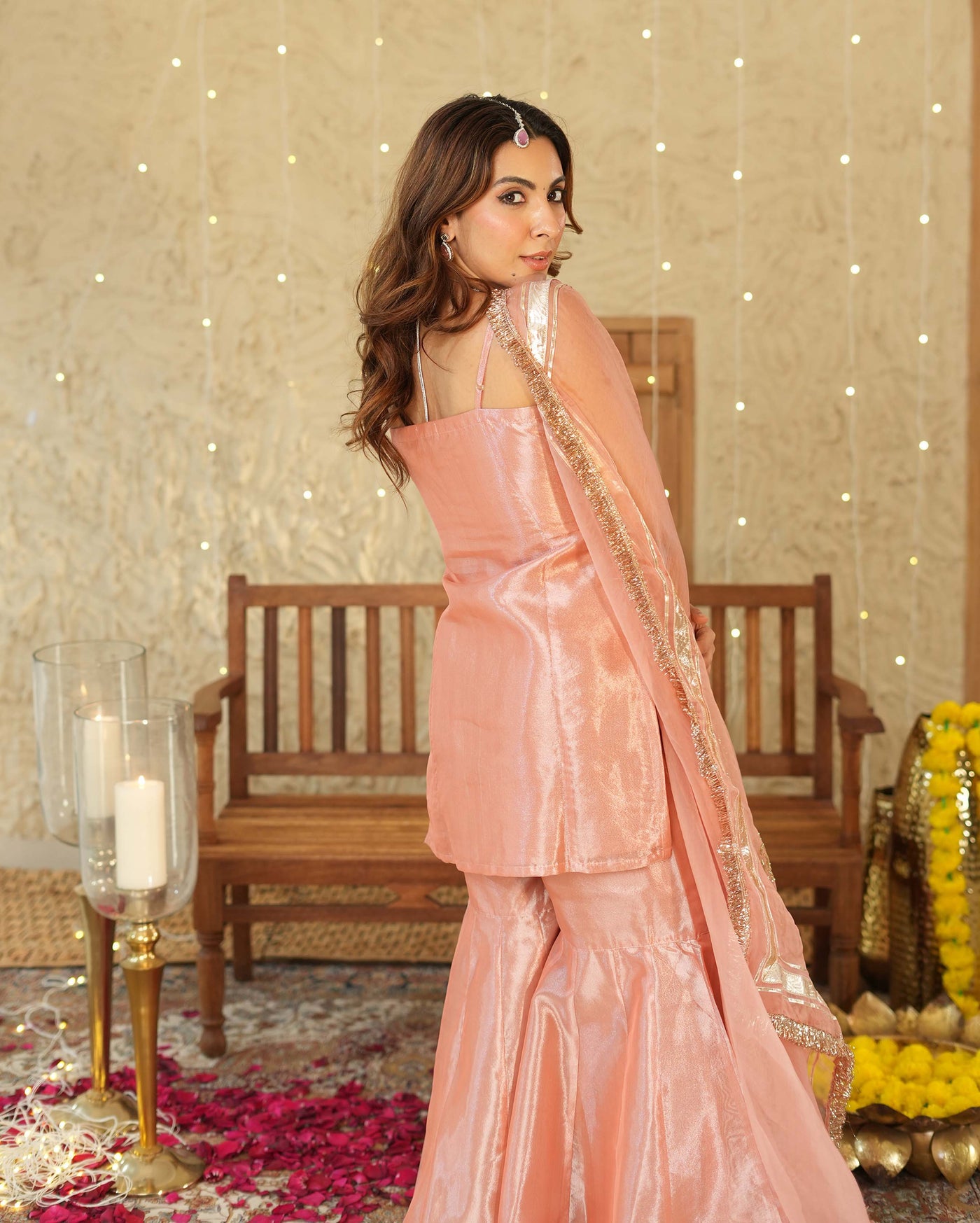 Deepanjali Peach Solid Tissue Sharara Set