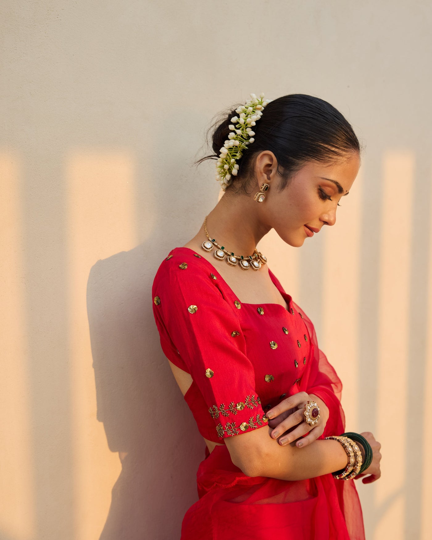 Wildflower Muse Red Silk Embroidered Blouse