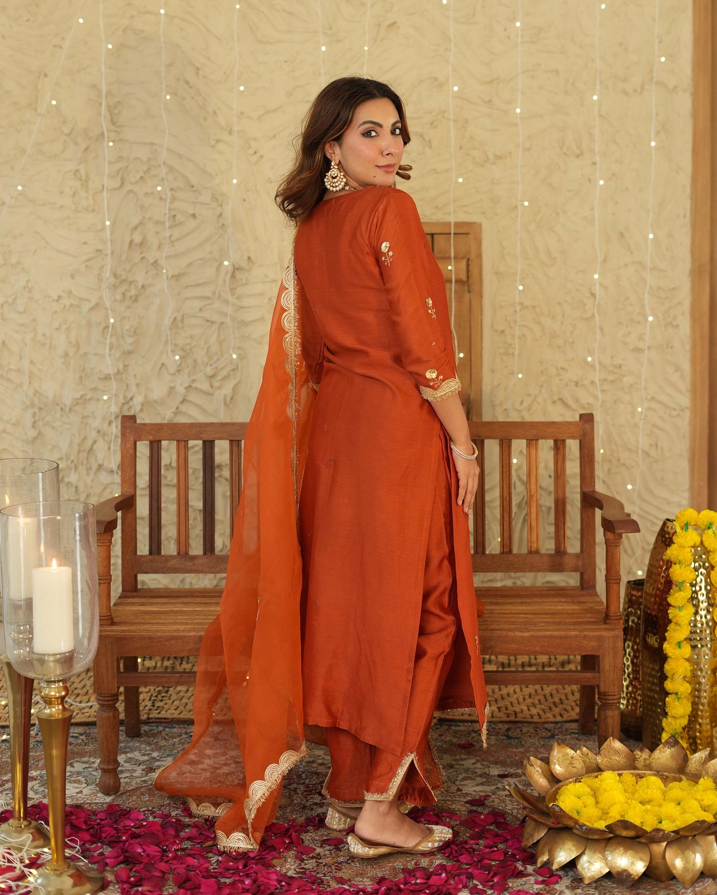 Roshni Orange Embroidered Chanderi Suit Set