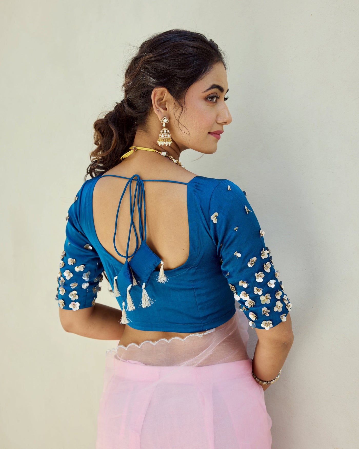 Midnight Blue Satin Embroidered Blouse