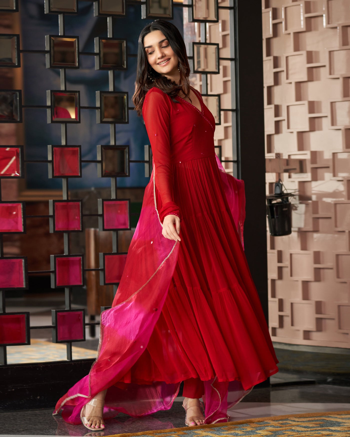 Rajni Red Embroidered Georgette Suit Set