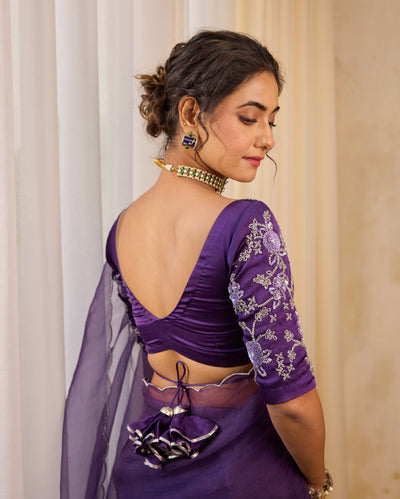 Violet Flutter Satin Embroidered Blouse