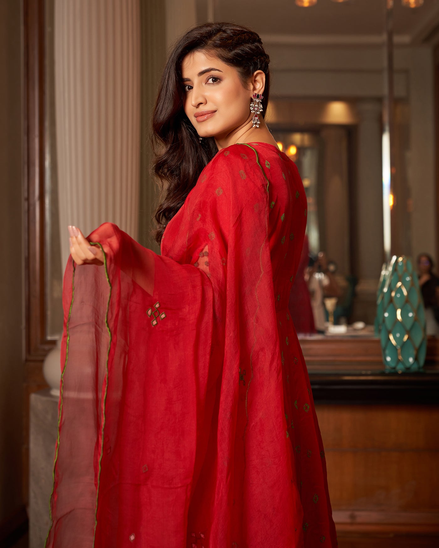 Rasa Red Bandhani Silk Suit Set