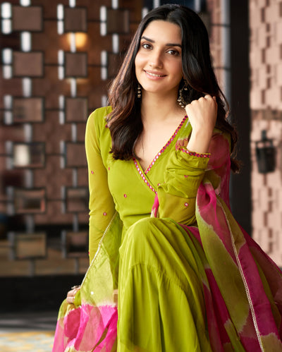 Leela Neon Green Embroidered Georgette Suit Set