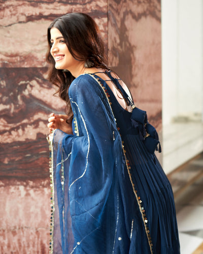 Aradhna Blue Embroidered Georgette Suit Set