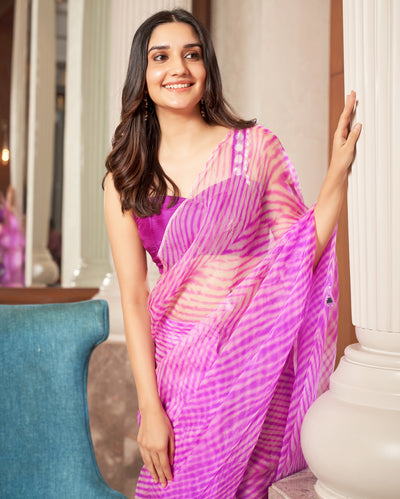 Varaha Purple Leheriya Organza Pre Draped Saree