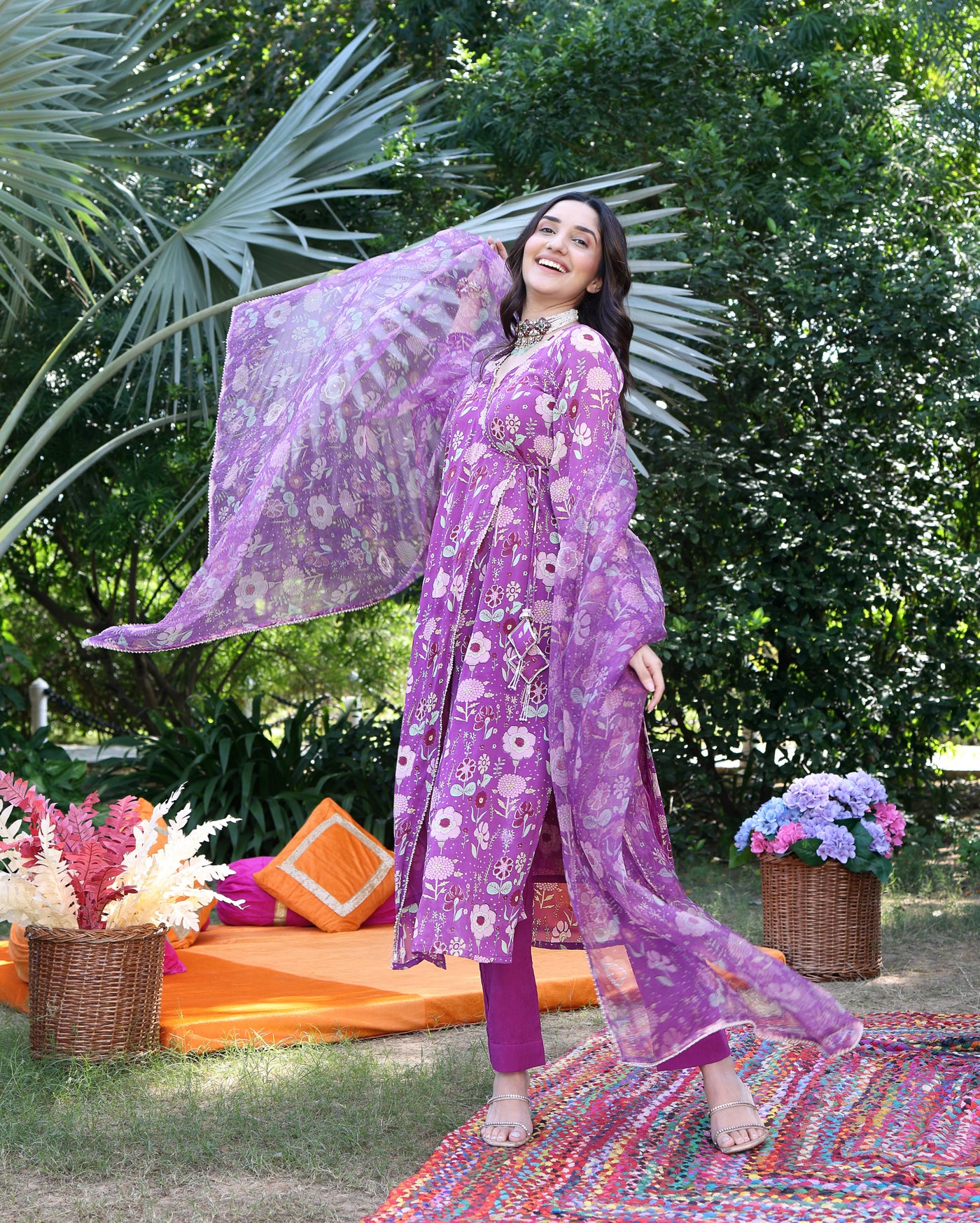 Iris Bloom Purple Printed Georgette Suit Set